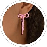 Silver Rhinestone Sparkly Dangle Earrings - Hot Pink, Purple, Blue, Black, Red - Dainty Bow Earrings for Women - Christmas