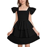 21KIDS Girls Summer Dress Flutter Sleeve Smocked Tiered Elegant Casual Dresses for Girls 8-12 Years
