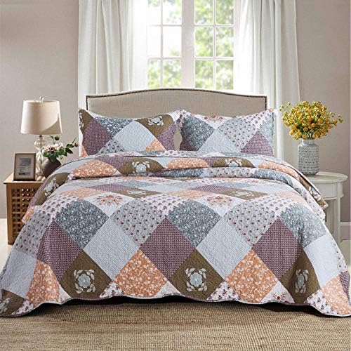 NEWLAKE Quilt Bedspread SetsFloral Checkered Pattern Reversible