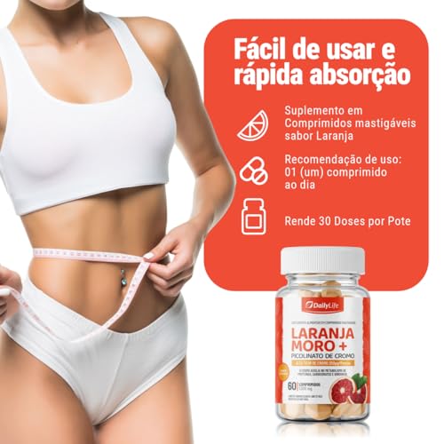 Kit 3x Laranja Moro + Picolinato de Cromo Chromium Picolinate 250mcg 60 Comprimidos Mastigaveis Importado - Daily Life