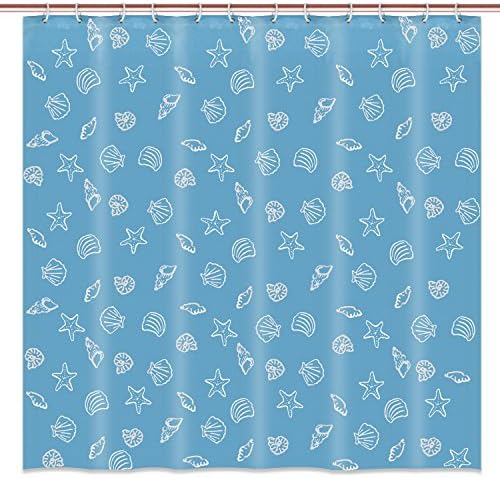 Yilove Shower Curtain with Hooks, Partition Curtain, Mediterranean Bath Curtain, Polyester Fabrics Blue Mussel Partition Curtain, Blue