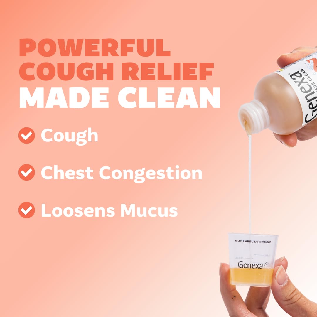 Genexa Kids’ Clean Cough & Chest Congestion Medicine, Dye Free, 0% Artificial Additives, Multi-Symptom Cough Syrup for Kids 4-11, Cough Suppressant & Expectorant, Organic Blueberry Flavor, 4 fl oz