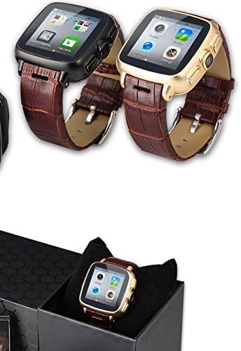 Invtepy New 5M Camera Play Store Compass Pedometer Support SIM Card Smart Watch Phone Support Facebook Twitter Skype APP Download WIFI GPS Navigation Bluetooth4.0-Black（Brown Leather Band)