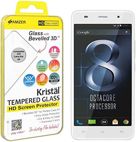 Amzer Kristal HD Tempered Glass Screen Protector for Lava Iris X8 - Retail Packaging -