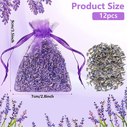 Lavender Sachets, 12 Packs Dried Lavendar Flower Sachets, Sachets Dried Lavender Lasting Dry Flowers Sachets Bulk Natural Air Freshener Fragrance Products for Drawers, Closets, Dressers, Car, Home