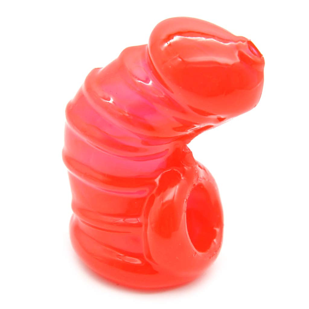 W-HELLO Soft Massage Root Sleeve Ring Delay Reusable Massage Cage Toy for Men, TPR,Red