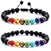 Hamoery Men Women 8mm Lava Rock 7 Chakras Aromatherapy Essential Oil Diffuser Bracelet Braided Rope Natural Stone Yoga Beads Bracelet Bangle-21004