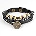 Lucky Handmade Natural Constellation Zodiac Sign Logo Genuine Real Leather Bracelet with Charms, Beads, Button, Adjustable Size, Gift for Him or for Her, Unisex (Cancer - Black Leather)