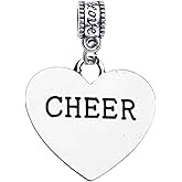 Cheer Charm Bead – Silver-Plated Heart Dangle Charm for Bracelets & Necklaces – Compatible with Pandora, Troll, Chamilia & European Bracelets – Gift for Cheerleaders & Cheer Coaches