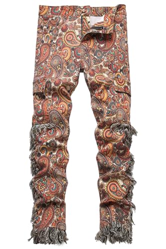 Baylvn Men's Designer Straight Slim Fit Patchwork Jeans Comfort Skinny Biker Denim Pants