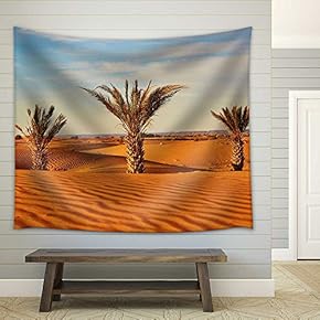 Palm Trees and Sand Dunes in The Sahara Desert, Merzouga, Morocco - Fabric Wall Tapestry Home Decor - 51x60 inches