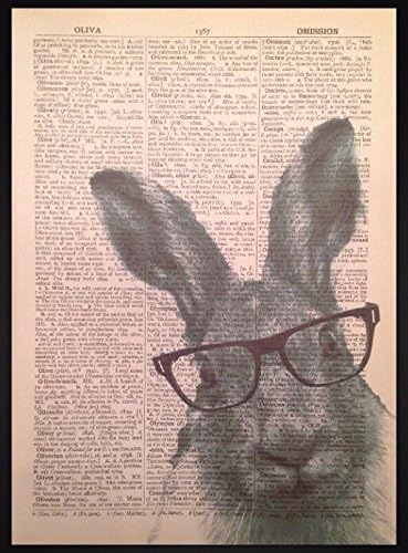 Parksmoonprints Hare Black Glasses Quirky Vintage Dictionary Wall Art Print Picture Humanised Animal In clothes Page Home Décor Quirky Rabbit Love Hearts Romance