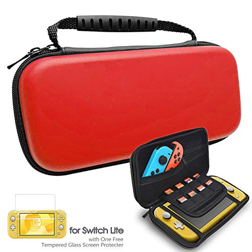 Carrying Case for Nintendo Switch Lite with Screen Protector,Donobi Protective Travel Case with 8 Game Slots and Portable Hard Shell Travel Pouch Storage for Switch Lite Console & Accessories-Red