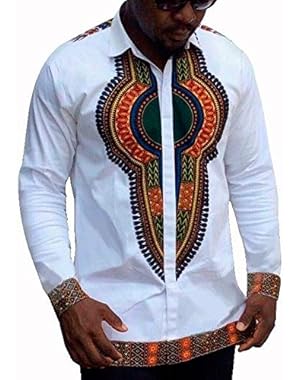 Mens African Shirts Button Long Sleeve Dashiki Tops T Shirts