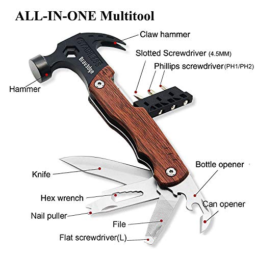 Multitool Hammer, 12 in 1 Camping Multitool Safety Lock with Claw Hammer, 3\'\' Knife, Wrench, Opener, Screwdriver, Nylon Belt Pouch, Ideal for Camping, Hiking, Survival, Outdoor, Indoor, DIY Repairing