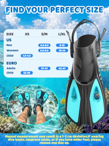 Pinne Snorkeling Pinne Nuoto Piscina per 32-36 | 37-41 | 42-47 | Leggere e Confortevoli | Design Morbido | Regolazione Tallone Aperto | Unisex | Per Uso Acquatico Piscina Mare