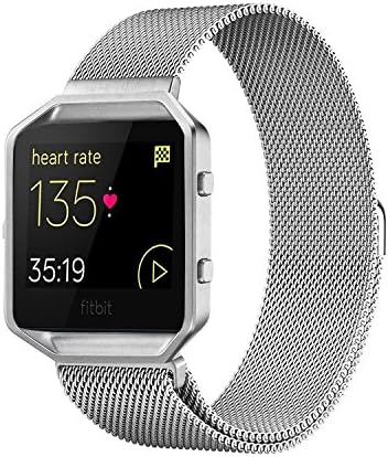 Andyou Fitbit Blaze Band with Frame, stainless steel Replacement Adjustable Band with Metal Frame for Fitbit Blaze Women Men,Silver Small