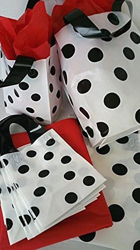 40 Black Polka Dot Gift Bags Bundle. Soft Loop Handle and Cardboard Bottom. Includes 20 Small, 20 Medium Bags with 48 Pieces of RED Tissue Paper. Party Favors, Gifts, Holiday Gifts. Total 88 Pieces