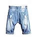 VincentDeep Fashion Men's Casual Light Blue Straight Five Pants Slim Brush Denim Short with Hole