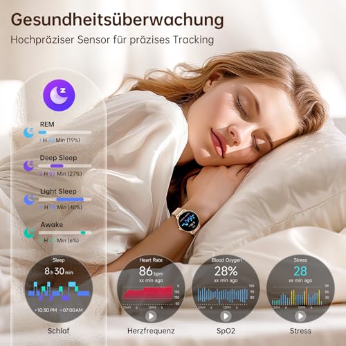 Women's Round Smartwatch, 1.27 Inch AMOLED Smart Watch with Phone Function, Fitness Watch with Heart Rate Monitor, SpO2 Sleep Monitor, Pedometer, 120+ Sports Modes, Sports Watch, IP68 Waterproof, Women's Watches for iOS Android