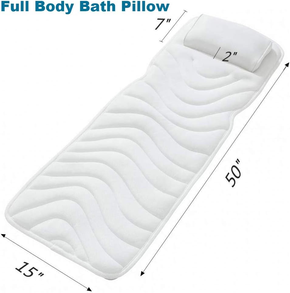Full Body Bath Pillow, Upgraded Non-Slip Bath Cushion for Tub, Spa Bathtub Pillow Mattress for Head Neck Shoulder and Back Rest Support，Hot Tub Accessories – 50"x 15" : Beauty