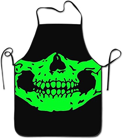 Green Skull Face Mouth Scare Durable Adjustable Washable Kitchen Overlock Aprons Mother Gift Cooking Baking Restaurant Unisex