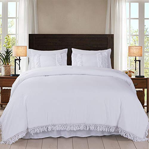 SexyTown White Boho Bed in a Bag Comforter Set Queen 8Piece Ruffle