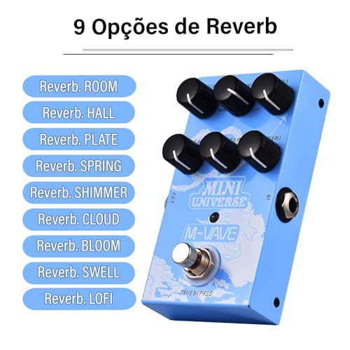 KINGSTER M-VAVE Pedal de efeitos de reverberação Mini Universe para guitarra elétrica, design True Bypass para guitarra, estojo de metal, fácil de operar 9 tons universais de reverberação, cordas
