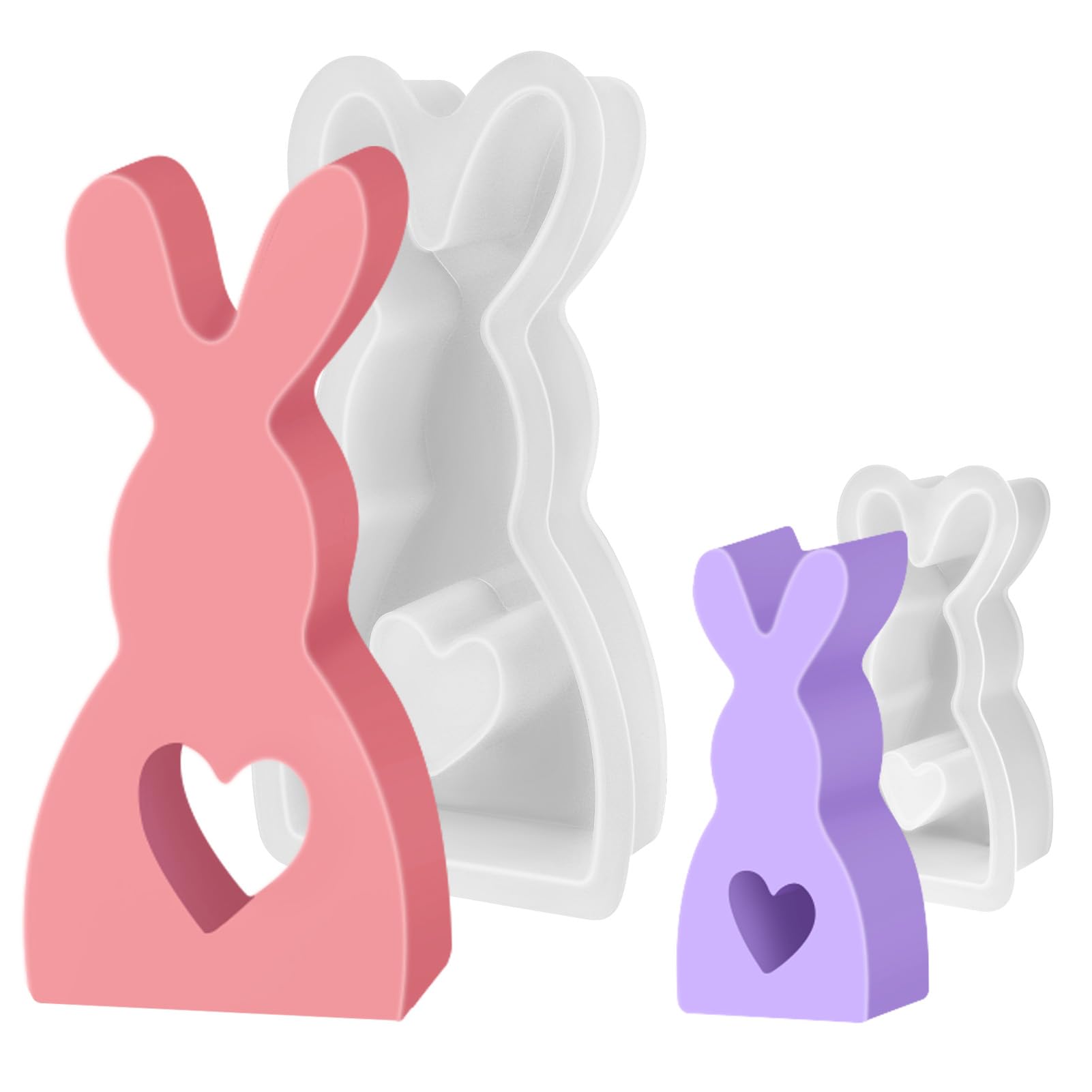 Pack of 2 Easter Rabbit Silicone Moulds, Rabbit Casting Moulds, Silicone, Easter Bunny Silicone Mould for Plaster, Soy Wax Candles, Epoxy Resin (Standing)