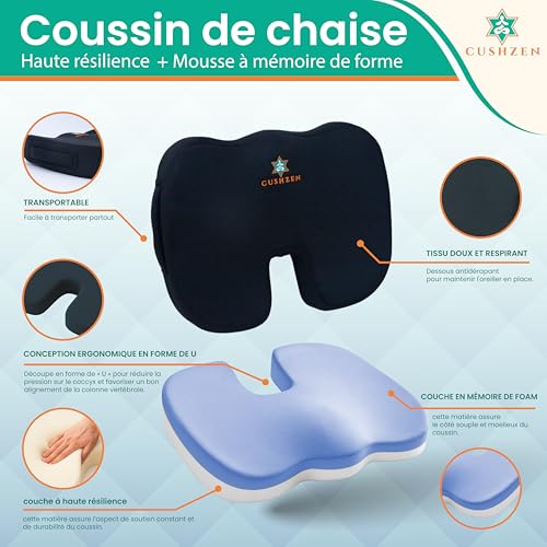 Cushzen - Ergonomic Coccyx Cushion - Chair Cushion for Coccyx Pain Relief - Ideal for Seating, Office, Driver, Car, Anti Sore Sores, Buttocks and Orthopedics.