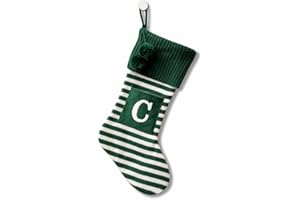 CRSMHLPK 20 Inches Initial Christmas Stocking Monogram Striped Christmas Stocking red Green with White Embroidered Letter Christmas decorations-01-C-Green