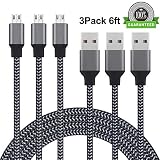 Micro USB Cables, 3Pack 6ft Premium Super-Durable High Speed Sync & Charge Cable for Android Smartphones, Tablets, MP3 and More(Carbon Black)