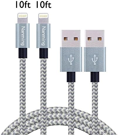 2Pcs 10FT/3M Extra Long Nylon Braided Charging Cable Cord 8-Pin Lightning to USB Cable Charger Compatible with iPhone 7/ 7 Plus/6/6s/6 plus/6s plus, iPhone 5/5s/5c,iPad, iPod,iPod(Gray+Silver)