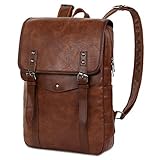 Vbiger Men Vintage PU Leather Backpack Laptop Backpack School Bookbag for Men (Brown)