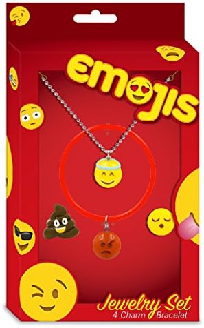 Emojis Jewelry Sets with Interchangeable Charm Bracelets, Rings, and Pendants Perfect for Holiday Gifts (Pendant, Bracelet, 2 Rings- Angel, Angry, Poop Face, Sleepy)