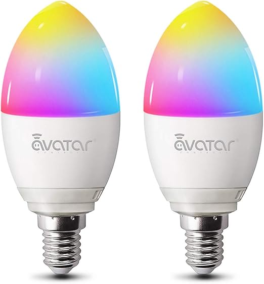 Smart Led Lampen E14 Alexa Wlan Gluhbirne 5w 2800k Dimmbar Birne 16 Millionen Farben Kein Hub Erforderlich Kompatibel Mit Google Home By Avatar Controls 2 Pack Amazon De Beleuchtung