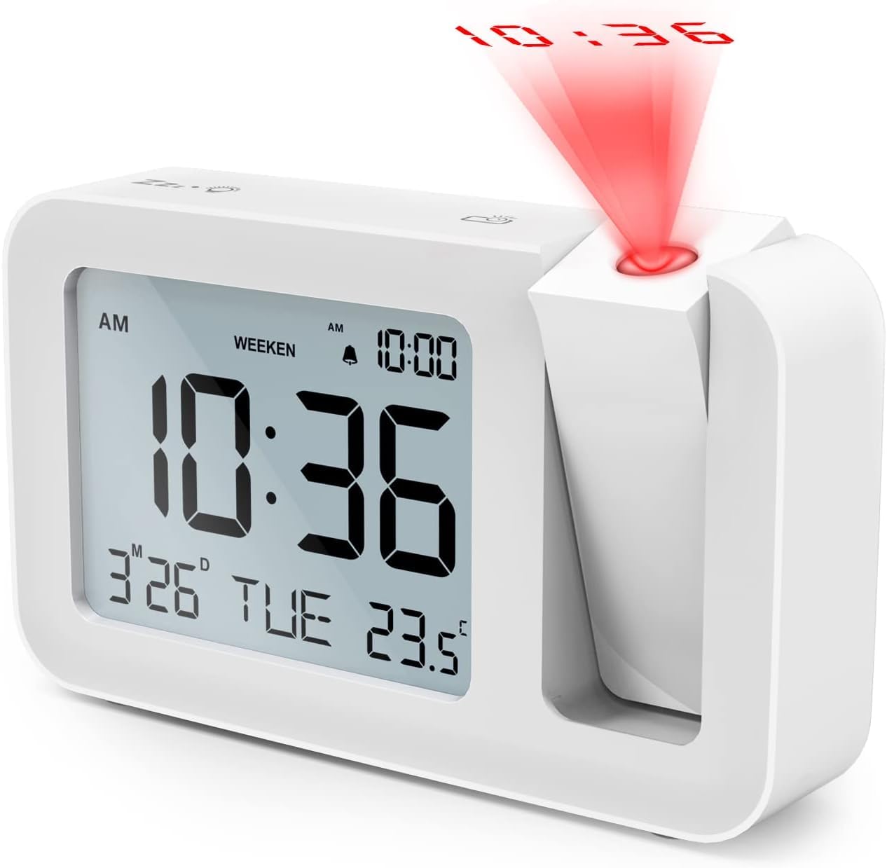 TedGem Alarm Clocks, Digital Alarm Clock Projection Alarm Clock Dual Alarm Clock 3.8" LCD Alarm Clock Large Number Clock 4 Brightness, Snooze, 2 Alarm Sounds, for Bedroom, Office, Kitchen (White)