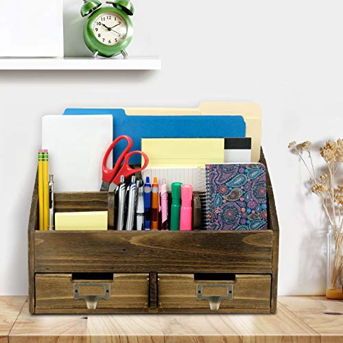 EXCELLO GLOBAL PRODUCTS Rustic Wood Office Desk Organizer Includes 6