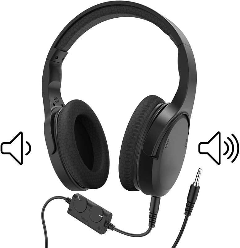TV Kopfhörer mit Kabel, 6m, getrennte Lautstärkeregelung Links/rechts