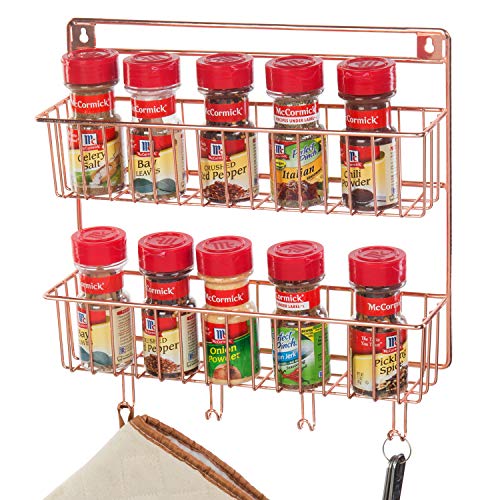 MyGift 2Tier Copper Metal Wall Mounted Spice Rack with Kitchen Towel