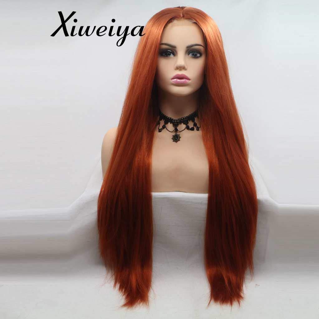 Xiweiya Long Red 360# Yaki Wig long Synthetic lace Front Wigs U lace front wig for Women, Drag Queen with Heat Resistant Fiber Hair Replacement Wig Long Yaki Hair Middle Part 24 inch