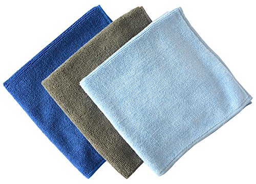 Multi-purpose Microfiber Car Cleaning Cloths Absorbent & Fast Drying Towels (16inchx16inch, 1 Grey+1 Dark Blue+1 Light Blue)