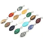LE SKY 20 Pcs Natural Stone Pendants Marquise Shape Polished Healing Reiki Crystal Agate Stone for Jewelry Making Necklace