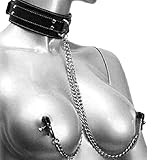 Lovess Women Sexy Collar& Necklace Nipple Clamps Bondage PU Leather Fetish Fantasy Beginner's Fetish Role Play Erotic Toys