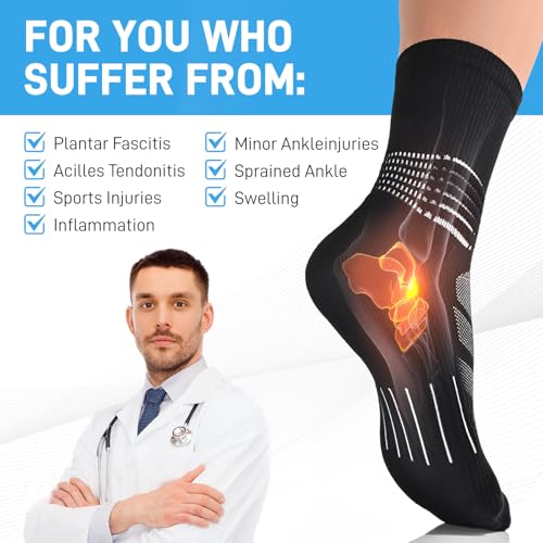 IRAMY Compression Ankle Support Socks Men Running Women Trainer Wicking Plantar Fasciitis Relief Hiking Crew Socks 3 Pairs