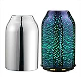 TaoTronics TT-AD008Diffuser, Essential Oil Diffuser with Elegant 3D Glass, Compact 6.76 oz/200 mL Aroma Diffuser, Humidifier for Kids, Comes with 2 Glass Covers, Extra Silver Shade for Free