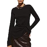 URBAN REVIVO Long Sleeve Asymmetrical Tops for Women Ruched Slit Fitted Basic Tees Y2k Going Out Tunic Shirts