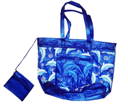 Getagadget Blue Vinyl Dolphin Print Beach Tote Bag One Size Blue Buy Online In Fiji At Fiji Desertcart Com Productid