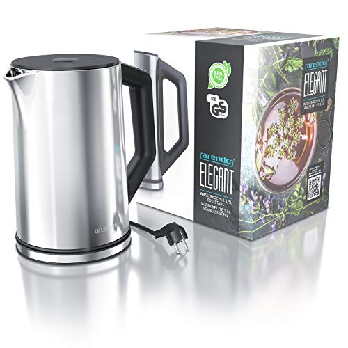 Arendo - Edelstahl Wasserkocher mit Temperatureinstellung 40-100 Grad in 5er Schritten - Doppelwand Design - Modell ELEGANT - 1,5 Liter - 2200 W - Teekocher mit Temperaturanzeige - Silber glänzend – Bild 7