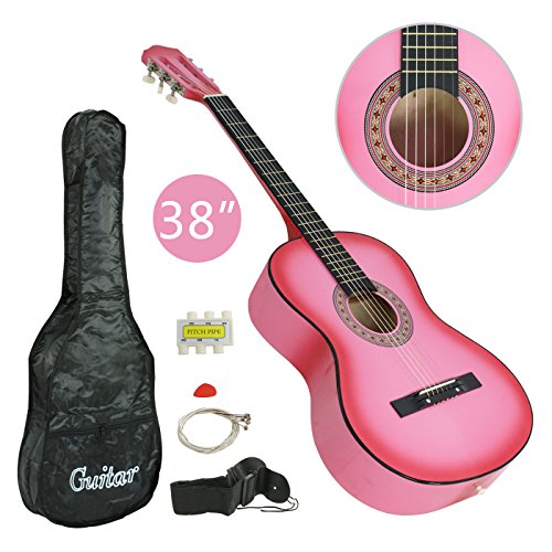 Smartxchoices 38 inch Acoustic Guitar for Starter Beginner Music Lovers Kids with Guitar Bag, Strap, Extra Set of Strings and Pick … (Pink)